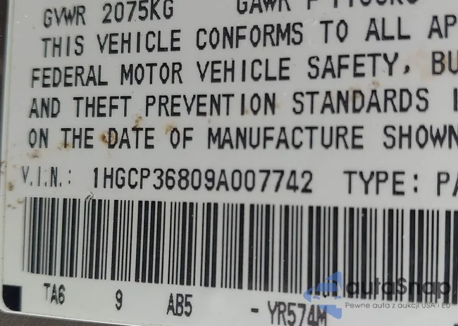 1HGCP36809A007742: 42177937