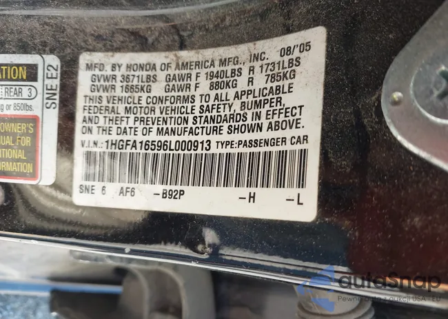 1HGFA16596L000913: 42177357