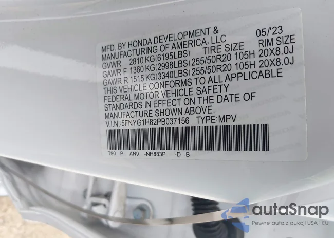 5FNYG1H82PB037156: 42178458