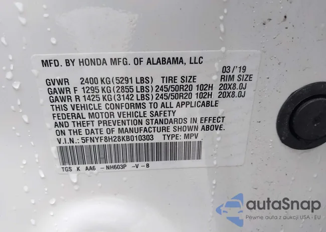 5FNYF8H28KB010303: 42178541