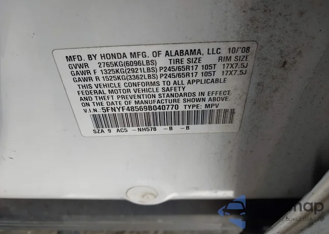 5FNYF48569B040770: 42178358