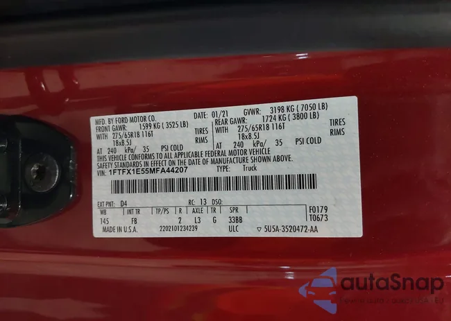 1FTFX1E55MFA44207: 42179647