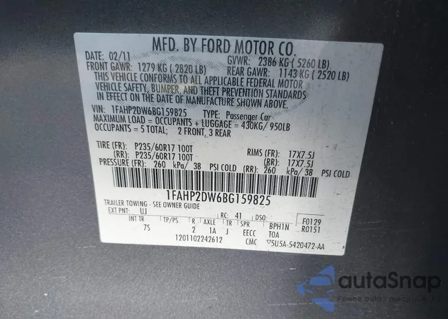 1FAHP2DW6BG159825: 42179938