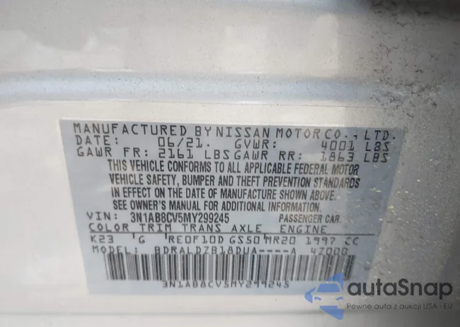 3N1AB8CV5MY299245: 42180004