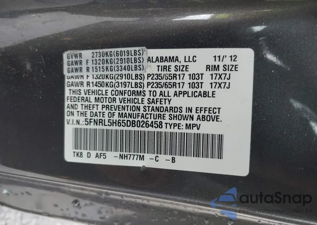 5FNRL5H65DB026458: 42179095
