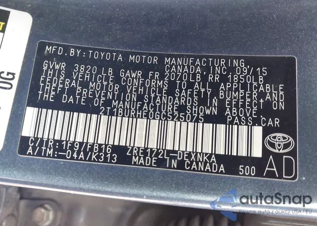 2T1BURHE0GC525075: 42180500