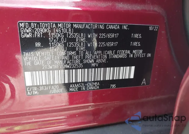 2T3W1RFV0NW232535: 42180240