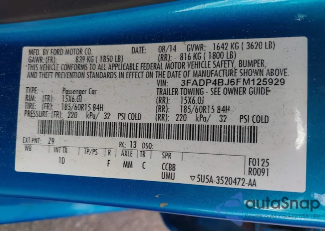 3FADP4BJ6FM125929: 42181609