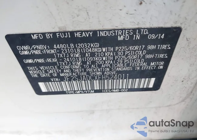 JF2SJADCXFH524011: 42181168