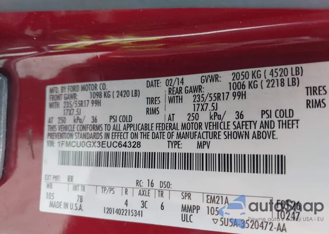 1FMCU0GX3EUC64328: 42182502