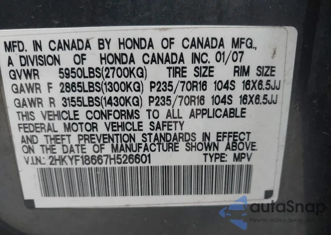 2HKYF18667H526601: 42182710