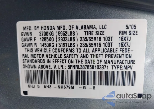 5FNRL38765B103871: 42182984