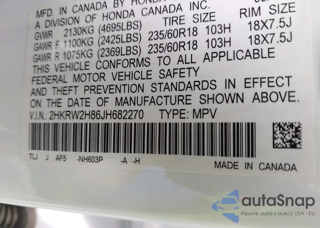 2HKRW2H86JH682270: 42182149