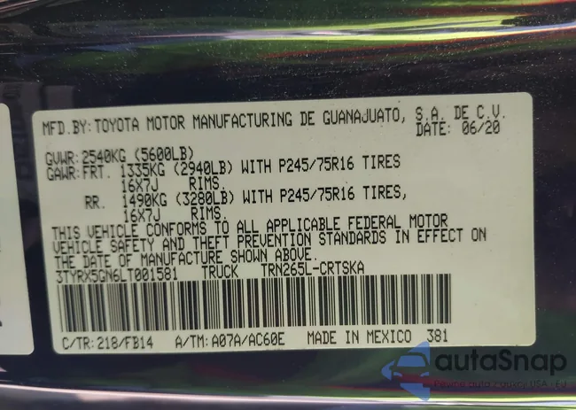 3TYRX5GN6LT001581: 42183612