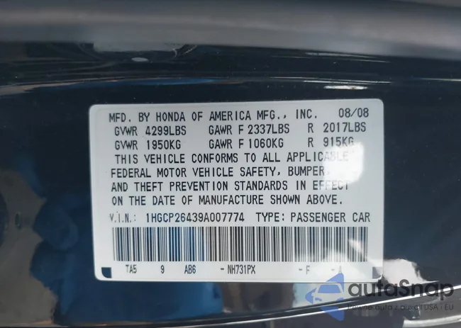 1HGCP26439A007774: 42183957