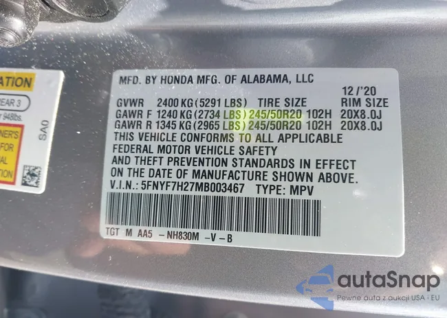 5FNYF7H27MB003467: 42183219