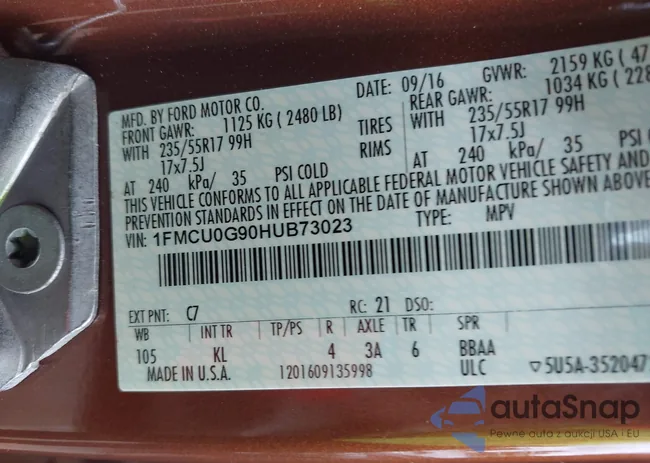 1FMCU0G90HUB73023: 42184781