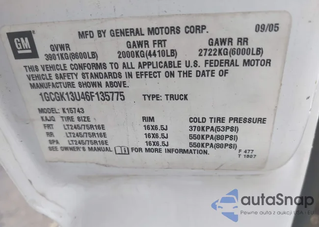 1GCGK13U46F135775: 42184927