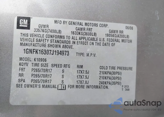 1GNFK16307J194973: 42185667