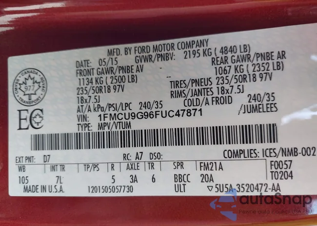 1FMCU9G96FUC47871: 42185102