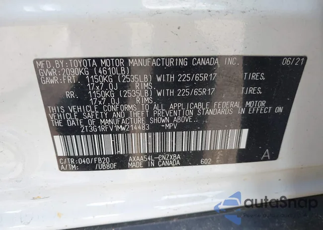 2T3G1RFV1MW214483: 42187978