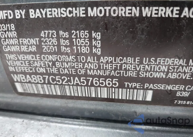 WBA8B7C52JA576565: 42187346