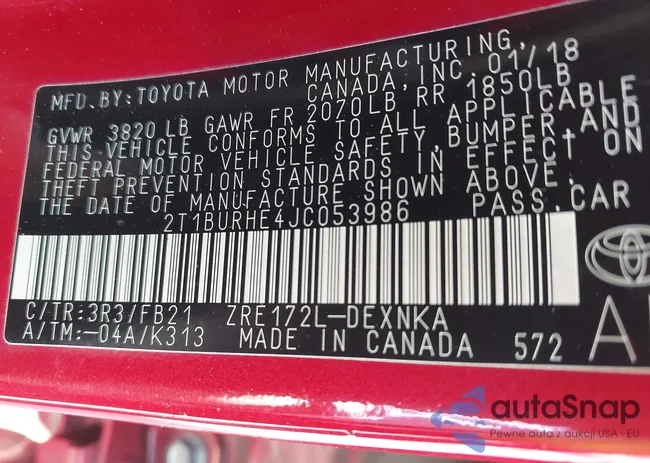2T1BURHE4JC053986: 42188737
