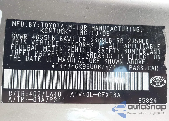 4T1BB46K99U067474: 42188793