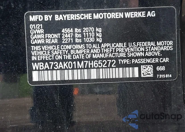 WBA73AK01M7H65272: 42188997