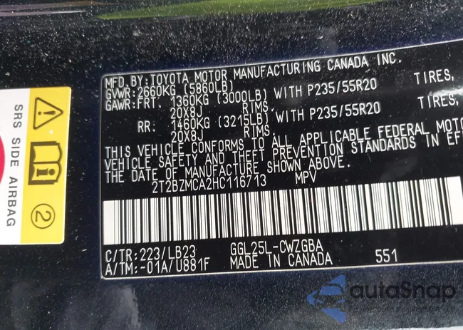 2T2BZMCA2HC116713: 42188079