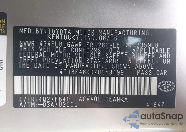 4T1BE46K07U048199: 42188393