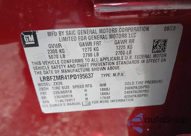 LRBFZMR41PD195637: 42189547