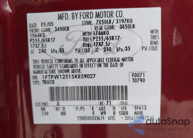 1FTPW12515KE59027: 42189764