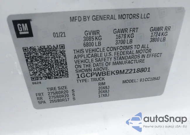 1GCPWBEK9MZ218801: 42189769