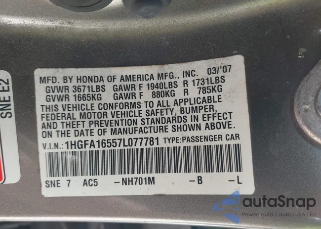 1HGFA16557L077781: 42189813