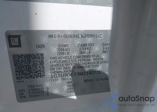 1GTU9DET3MZ143771: 42189826