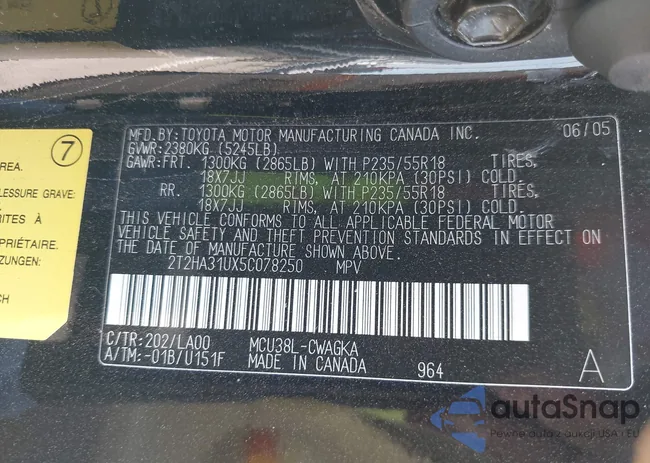 2T2HA31UX5C078250: 42189836