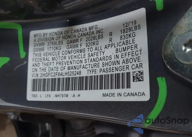 2HGFC2F64LH525248: 42190010