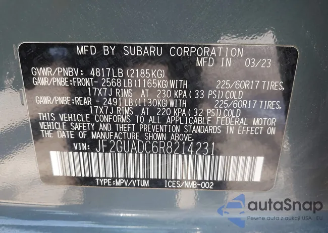 JF2GUADC6R8214231: 42189067