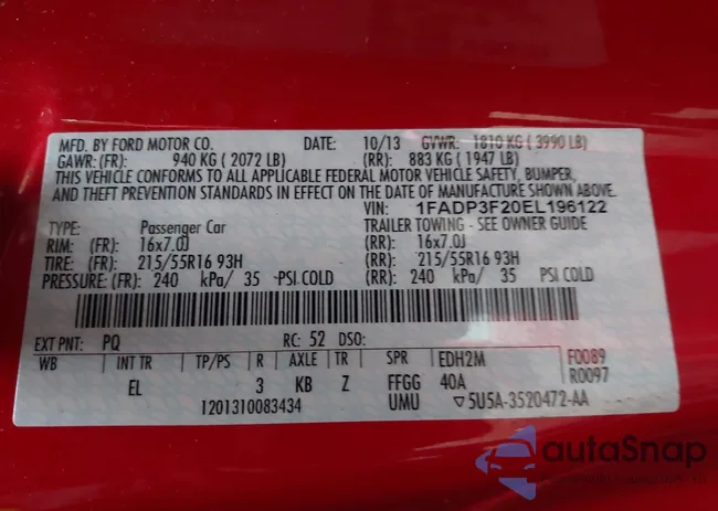 1FADP3F20EL196122: 42189265