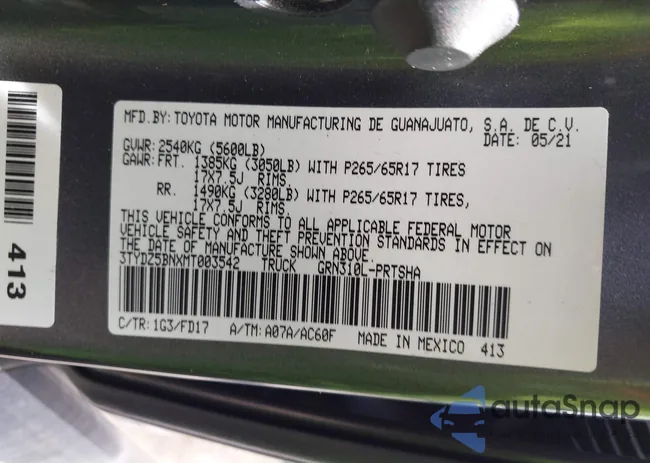 3TYDZ5BNXMT003542: 42190502