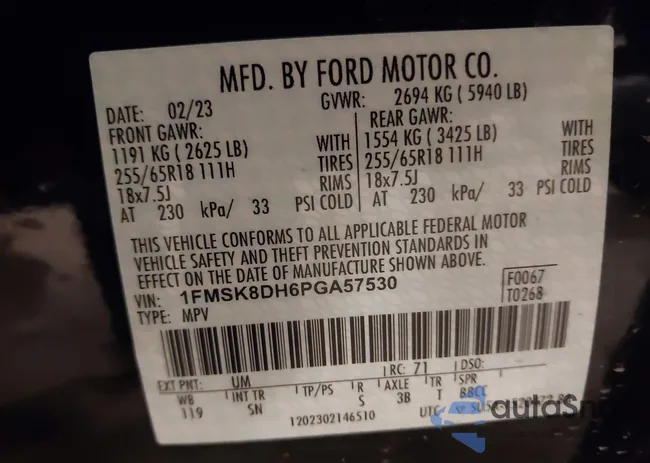 1FMSK8DH6PGA57530: 42190503