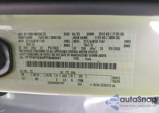 1FTFW1E84PFB46941: 42190639