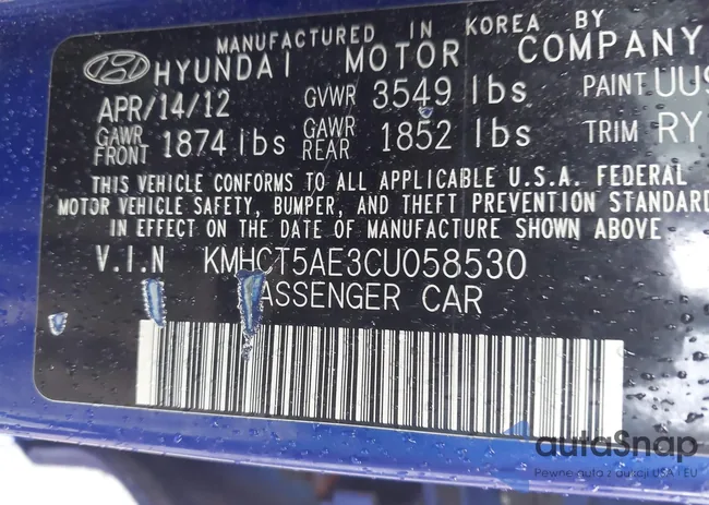 KMHCT5AE3CU058530: 42190659