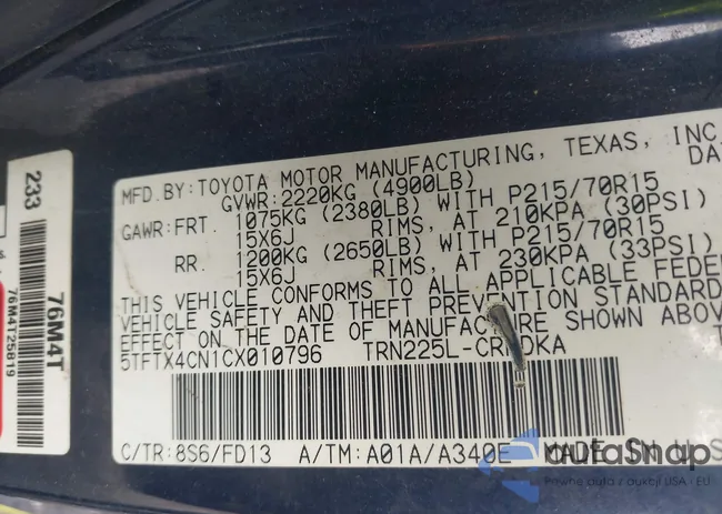 5TFTX4CN1CX010796: 42190672