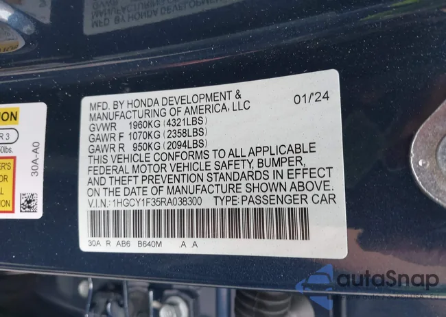 1HGCY1F35RA038300: 42190675