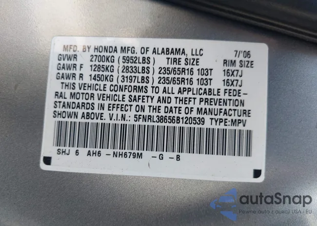 5FNRL38656B120539: 42190857