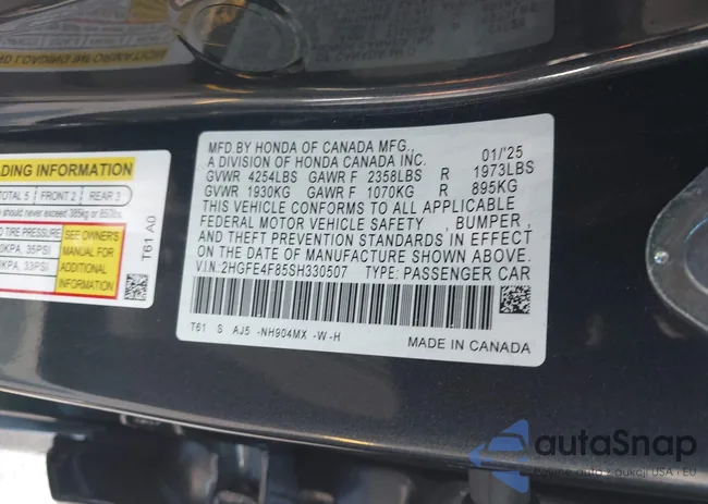 2HGFE4F85SH330507: 42190109