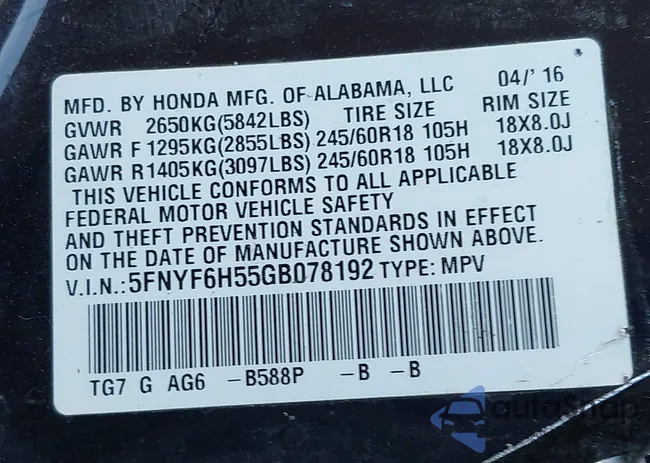 5FNYF6H55GB078192: 42190161