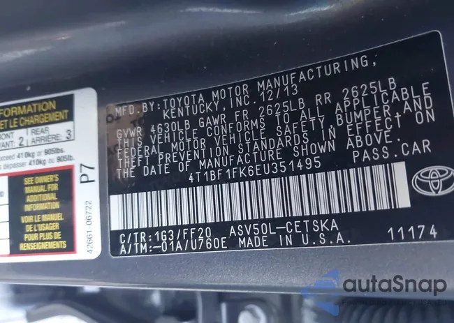 4T1BF1FK6EU351495: 42190237